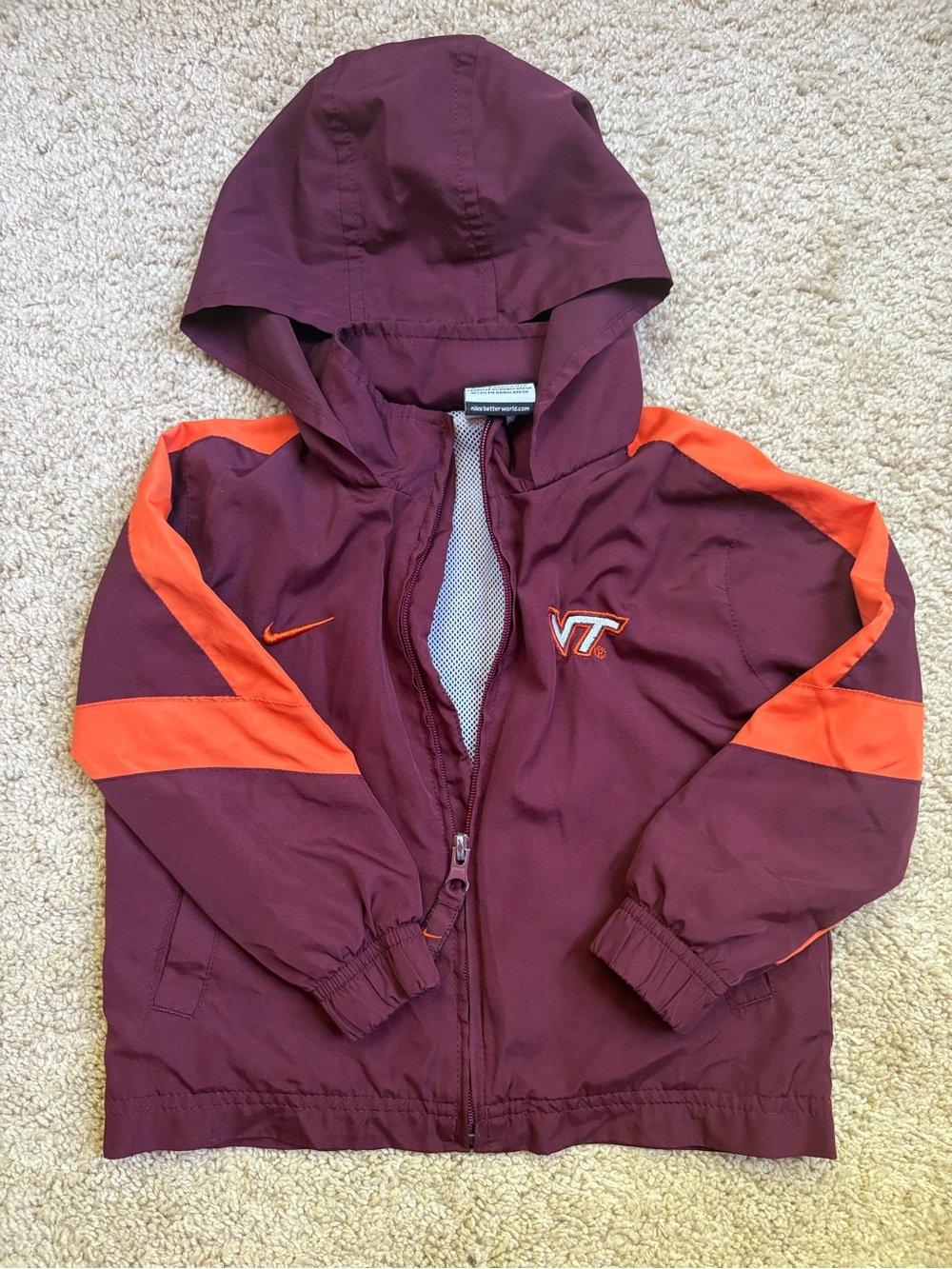 Nike Maroon and Orange Hooded Windbreaker Jacket
